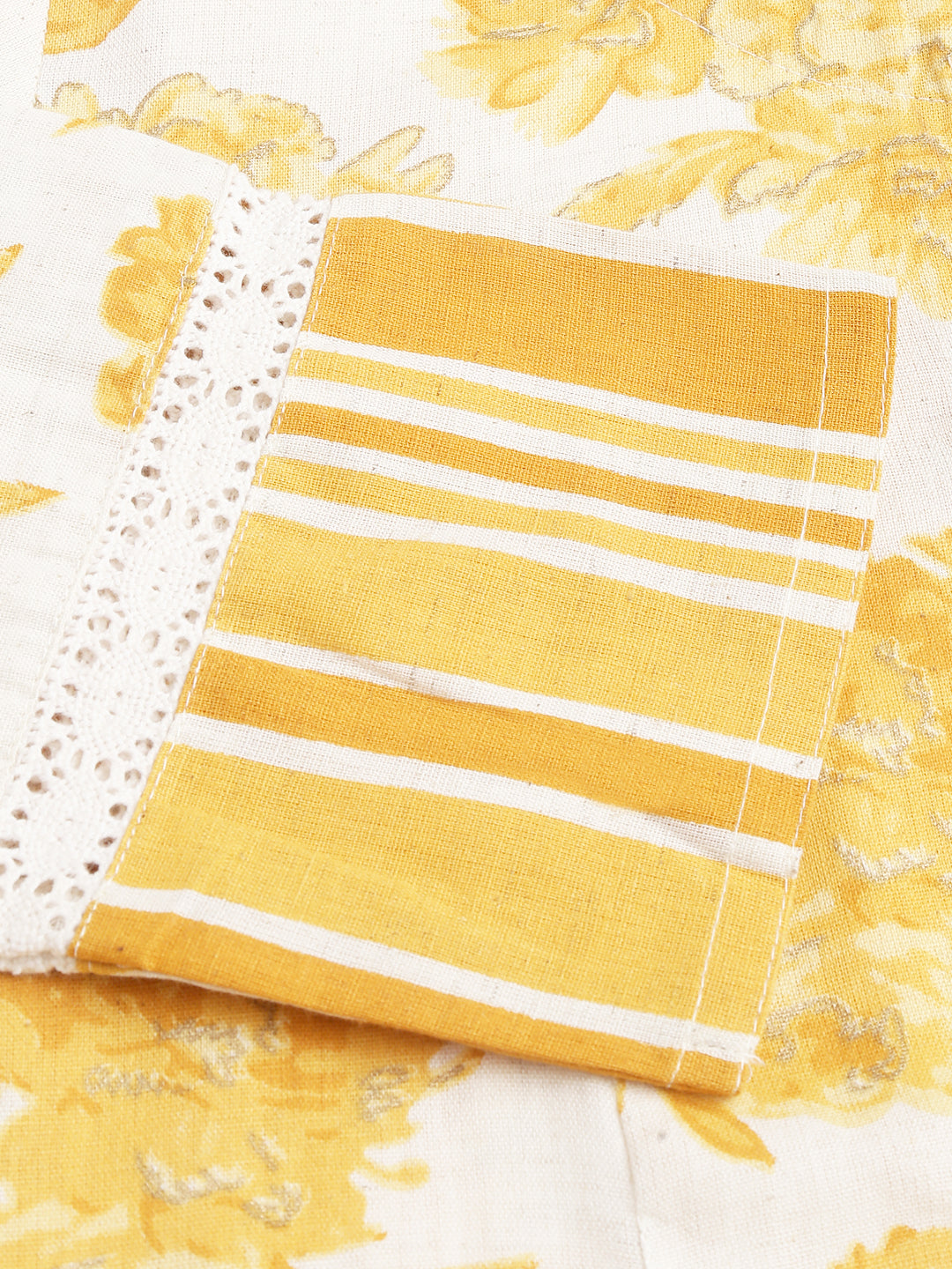 Mustard Floral Printed A-Line Cotton Kurta | LASVINI - Redefining Indian Fashion with Elegance