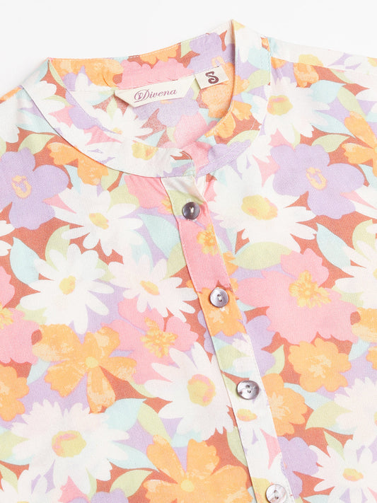 Multi Colored Floral Digital Printed Straight Half Sleeve Kurta | LASVINI - Redefining Indian Fashion with Elegance