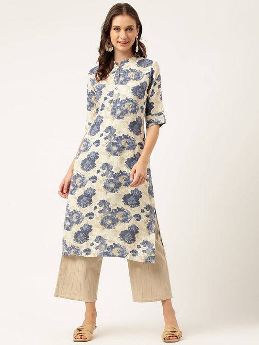 Multi Colored Floral Digital Printed Straight Kurta | LASVINI - Redefining Indian Fashion with Elegance