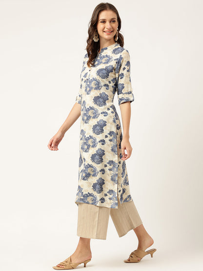 Multi Colored Floral Digital Printed Straight Kurta | LASVINI - Redefining Indian Fashion with Elegance