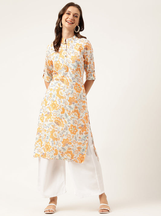 Multi Color Floral Digital Printed Straight Fold Sleeve Kurta | LASVINI - Redefining Indian Fashion with Elegance