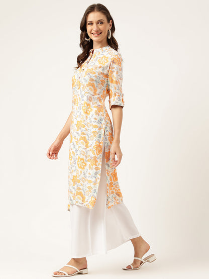 Multi Color Floral Digital Printed Straight Fold Sleeve Kurta | LASVINI - Redefining Indian Fashion with Elegance