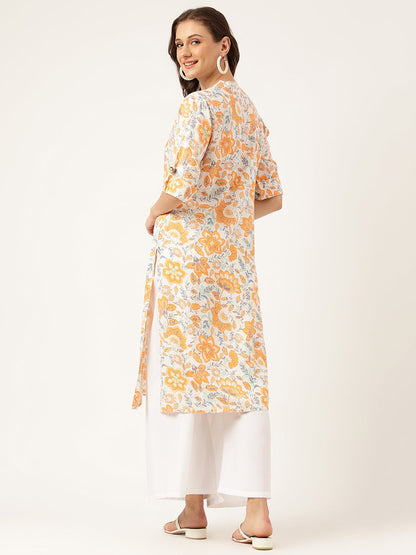 Multi Color Floral Digital Printed Straight Fold Sleeve Kurta | LASVINI - Redefining Indian Fashion with Elegance