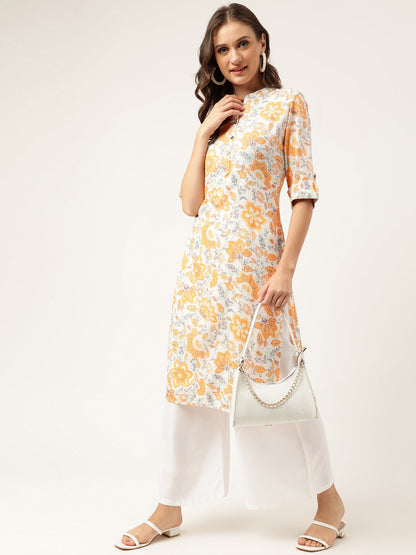 Multi Color Floral Digital Printed Straight Fold Sleeve Kurta | LASVINI - Redefining Indian Fashion with Elegance