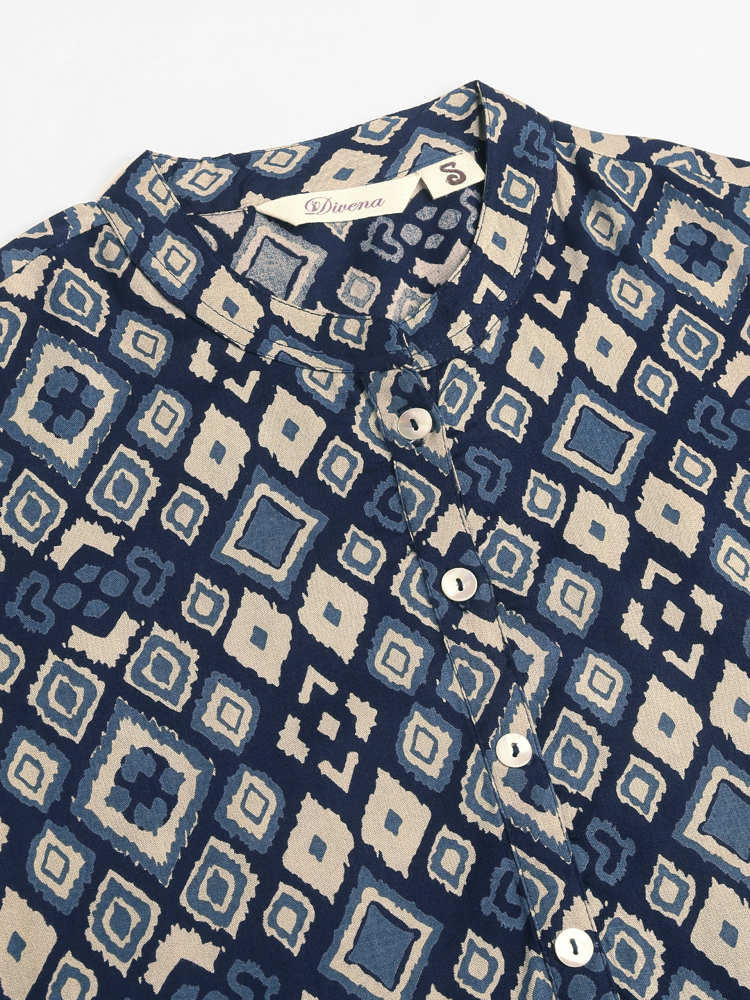 Navy Blue Floral Digital Printed Straight Fold Sleeve Kurta | LASVINI - Redefining Indian Fashion with Elegance