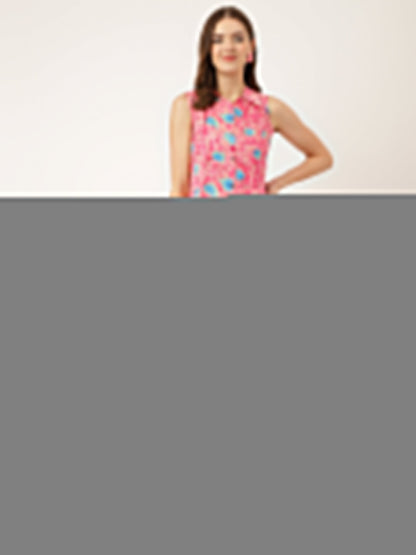 Pink Floral Print Rayon A-Line Midi Dress With Attached Sleeves For Women | LASVINI - Redefining Indian Fashion with Elegance