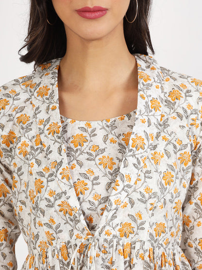 Women Offwhite Floral Printed Cotton Top | LASVINI - Redefining Indian Fashion with Elegance