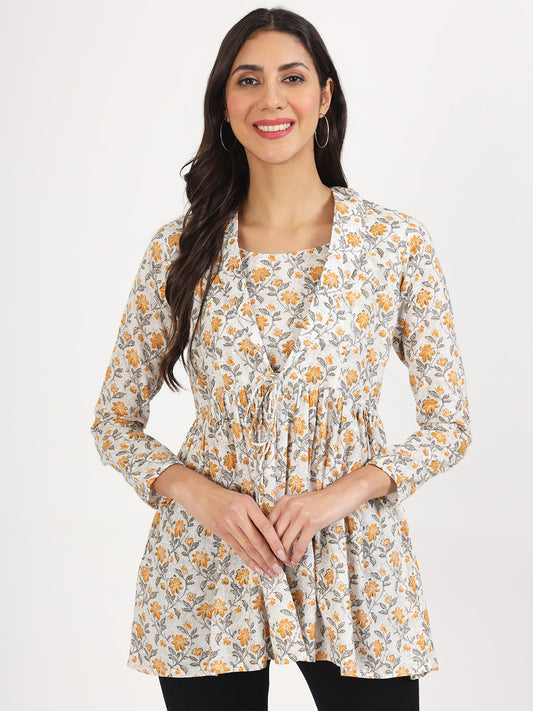 Women Offwhite Floral Printed Cotton Top | LASVINI - Redefining Indian Fashion with Elegance