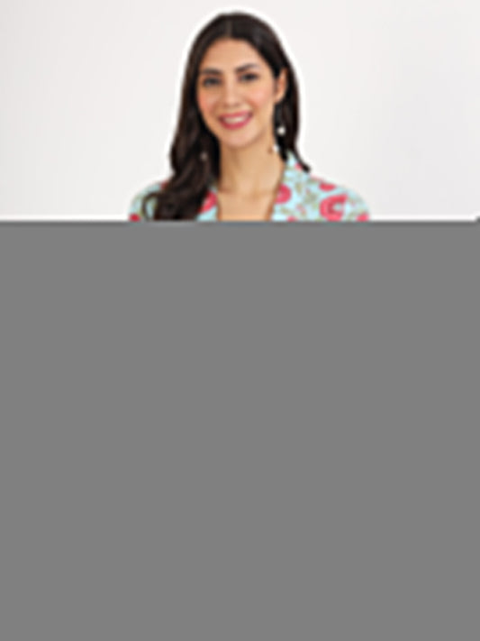 Women Sky Blue Floral Printed Cotton Top | LASVINI - Redefining Indian Fashion with Elegance