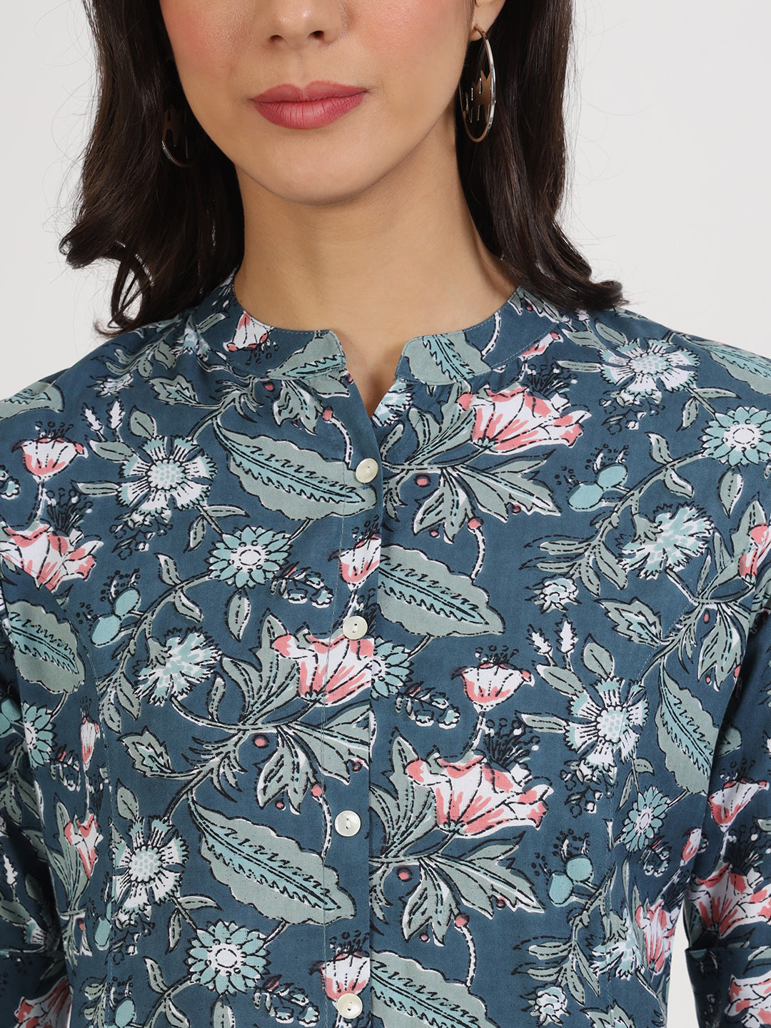 Women Navy Blue Floral Printed Rayon A-Line Kurta | LASVINI - Redefining Indian Fashion with Elegance
