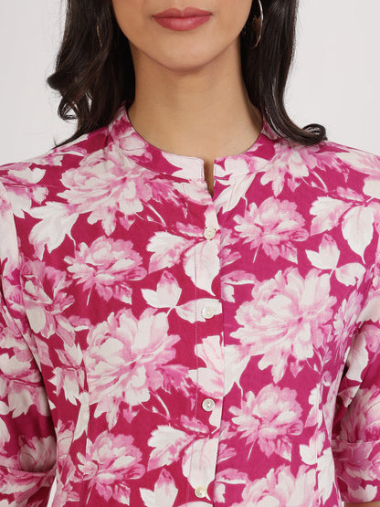 Women Purple Floral Printed Rayon A-Line Kurta | LASVINI - Redefining Indian Fashion with Elegance