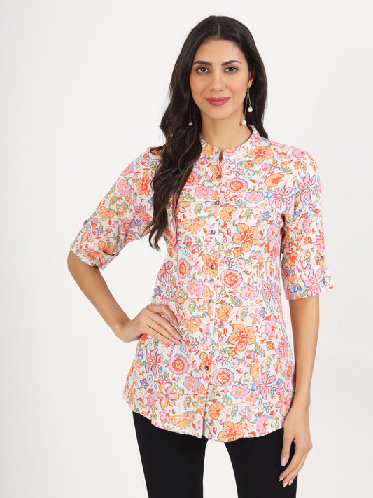 Women Pink Floral Printed Rayon Top | LASVINI - Redefining Indian Fashion with Elegance