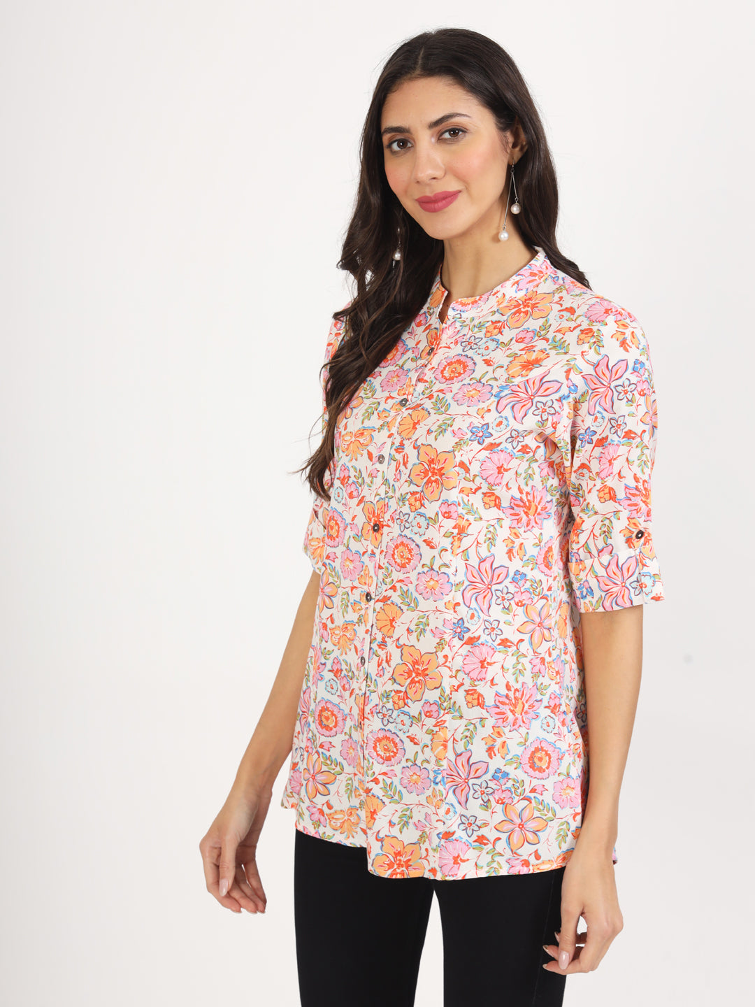 Women Pink Floral Printed Rayon Top | LASVINI - Redefining Indian Fashion with Elegance