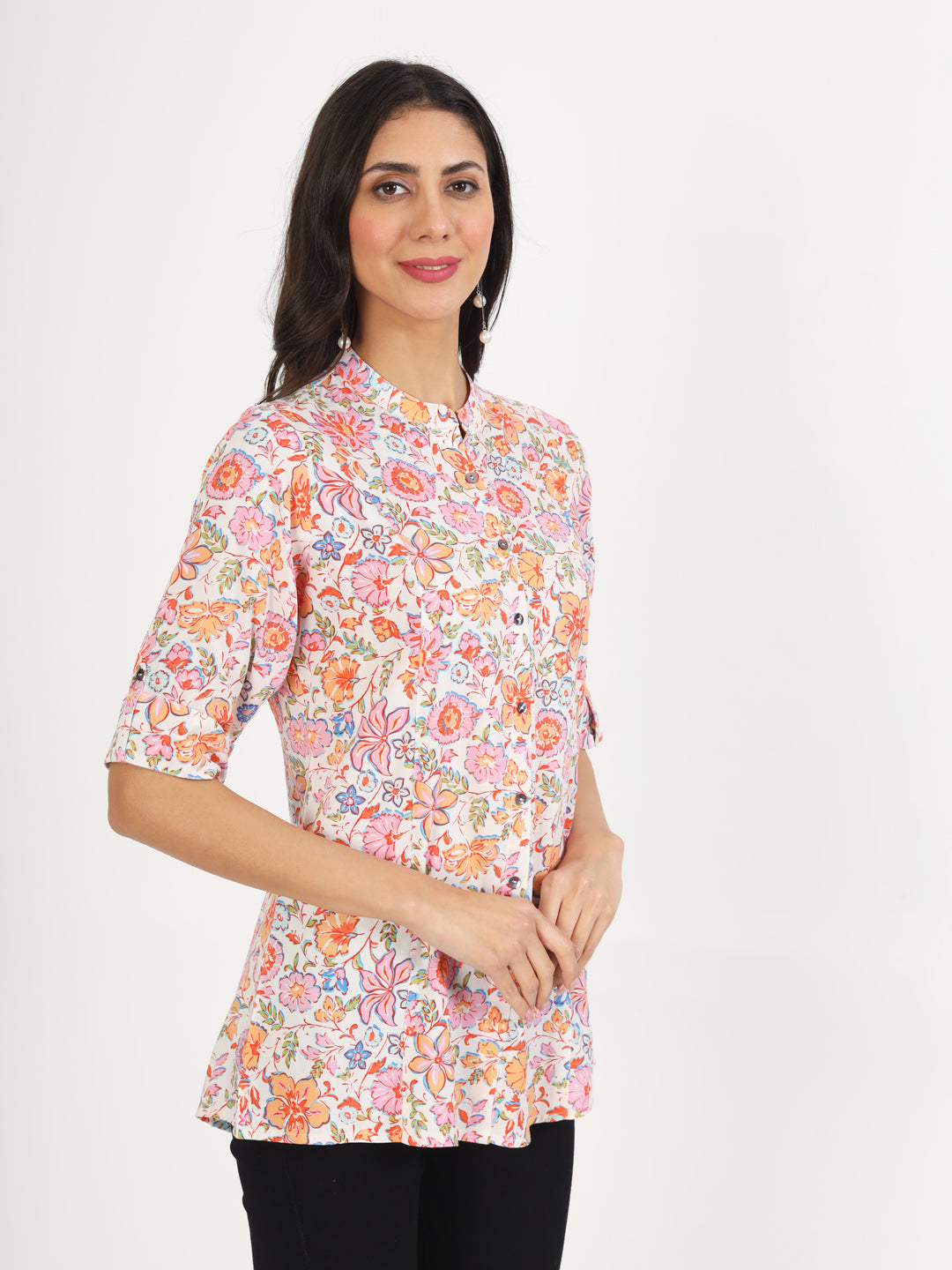 Women Pink Floral Printed Rayon Top | LASVINI - Redefining Indian Fashion with Elegance
