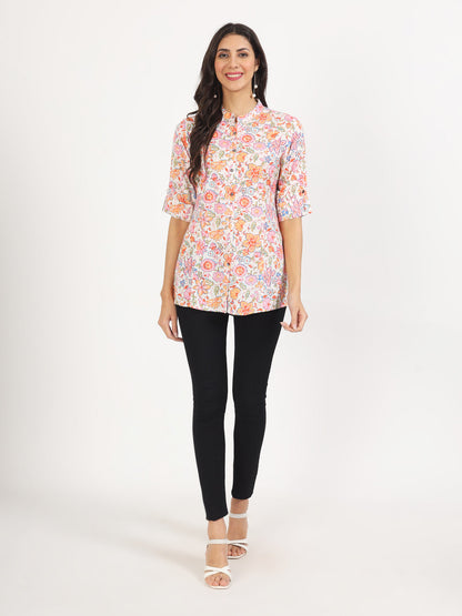 Women Pink Floral Printed Rayon Top | LASVINI - Redefining Indian Fashion with Elegance
