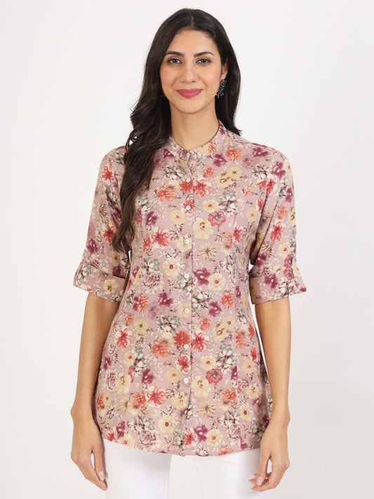 Women Pink Floral Printed Rayon Top | LASVINI - Redefining Indian Fashion with Elegance