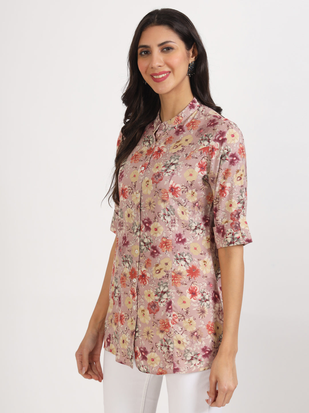 Women Pink Floral Printed Rayon Top | LASVINI - Redefining Indian Fashion with Elegance