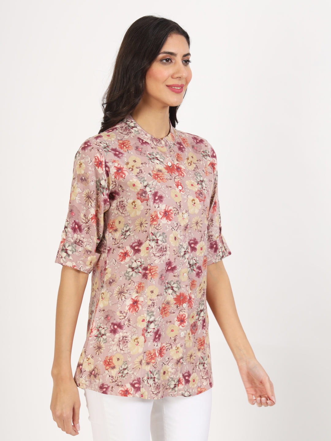 Women Pink Floral Printed Rayon Top | LASVINI - Redefining Indian Fashion with Elegance