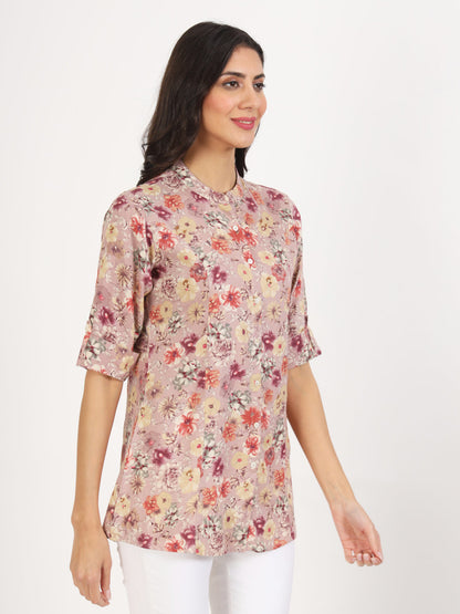 Women Pink Floral Printed Rayon Top | LASVINI - Redefining Indian Fashion with Elegance