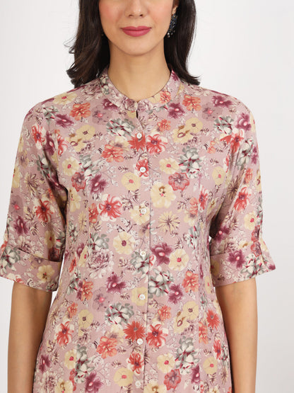 Women Pink Floral Printed Rayon Top | LASVINI - Redefining Indian Fashion with Elegance