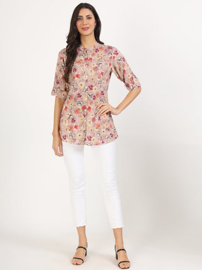 Women Pink Floral Printed Rayon Top | LASVINI - Redefining Indian Fashion with Elegance