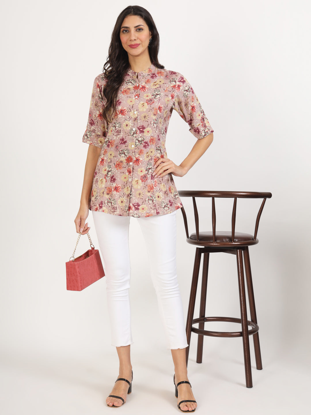 Women Pink Floral Printed Rayon Top | LASVINI - Redefining Indian Fashion with Elegance
