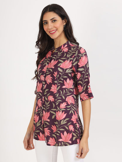 Women Purple Floral Printed Rayon Top | LASVINI - Redefining Indian Fashion with Elegance