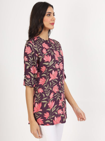 Women Purple Floral Printed Rayon Top | LASVINI - Redefining Indian Fashion with Elegance