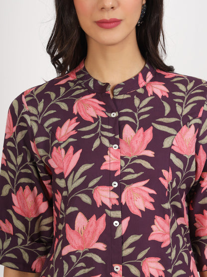 Women Purple Floral Printed Rayon Top | LASVINI - Redefining Indian Fashion with Elegance