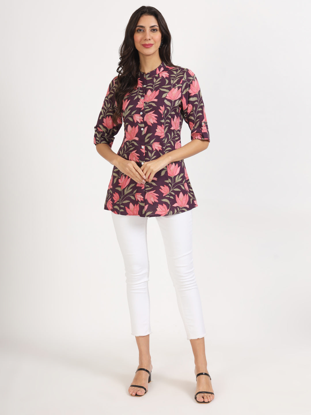 Women Purple Floral Printed Rayon Top | LASVINI - Redefining Indian Fashion with Elegance