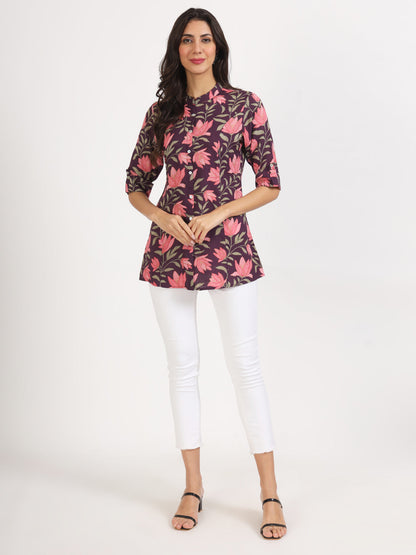Women Purple Floral Printed Rayon Top | LASVINI - Redefining Indian Fashion with Elegance