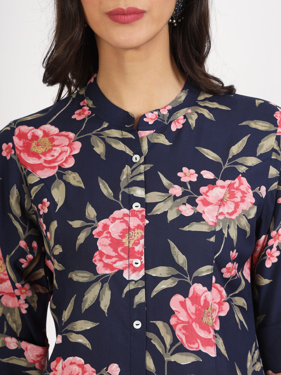 Women Navy Blue Floral Printed Rayon Top | LASVINI - Redefining Indian Fashion with Elegance