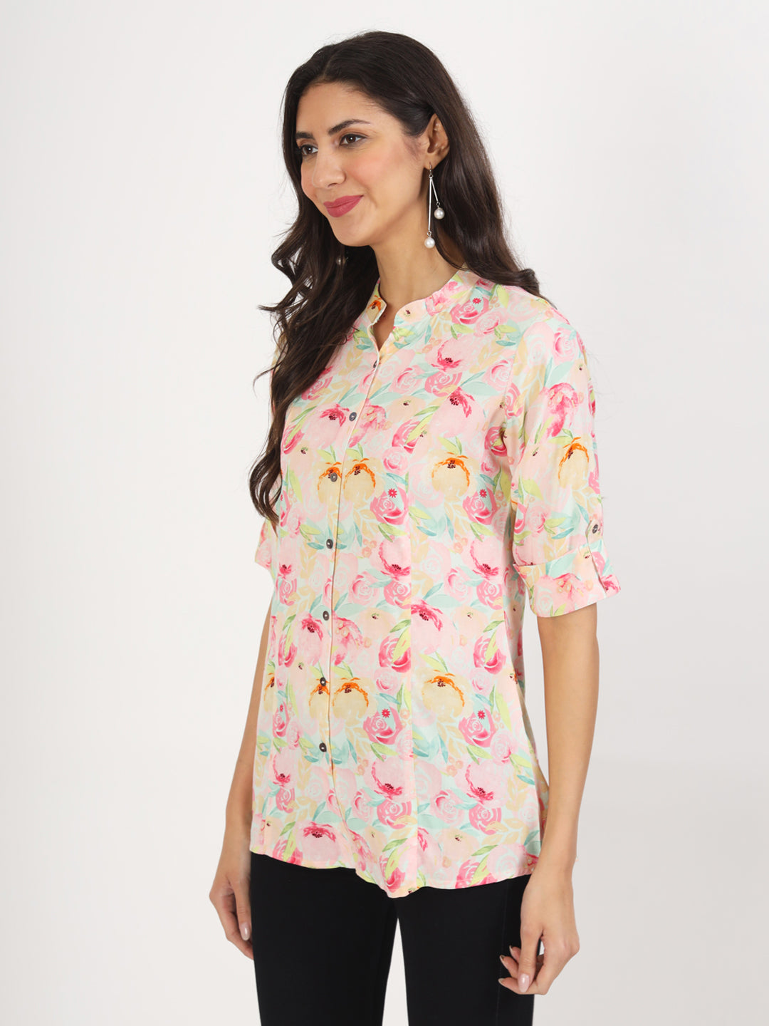Women Green Floral Printed Rayon Top | LASVINI - Redefining Indian Fashion with Elegance