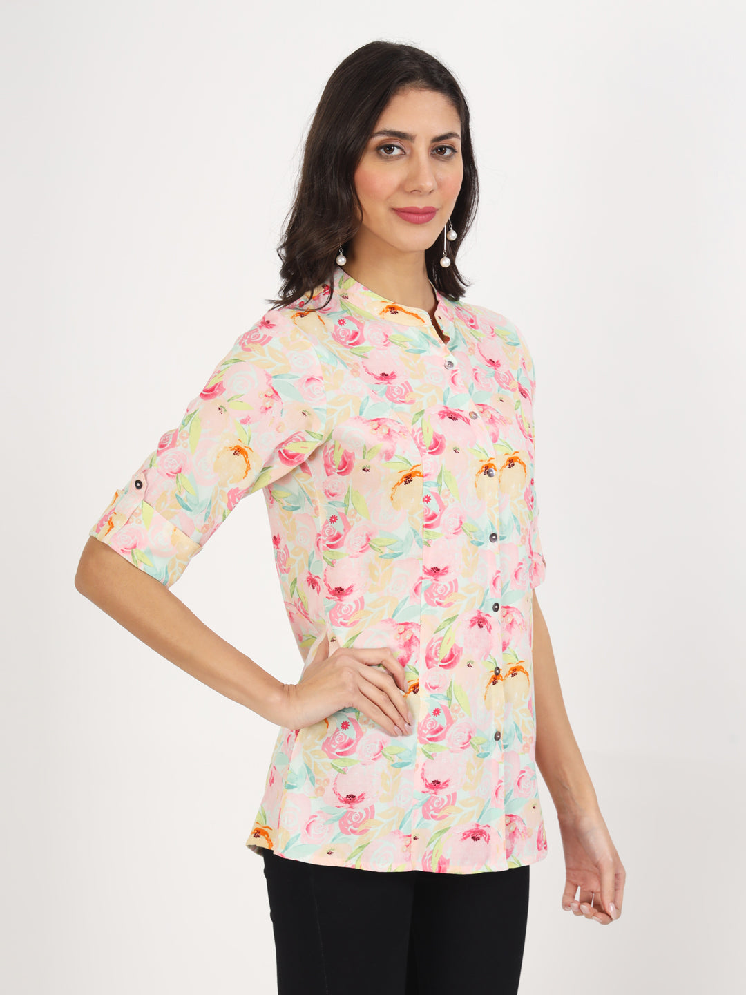 Women Green Floral Printed Rayon Top | LASVINI - Redefining Indian Fashion with Elegance