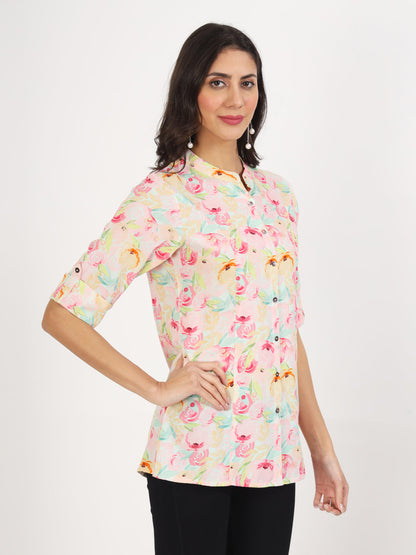 Women Green Floral Printed Rayon Top | LASVINI - Redefining Indian Fashion with Elegance