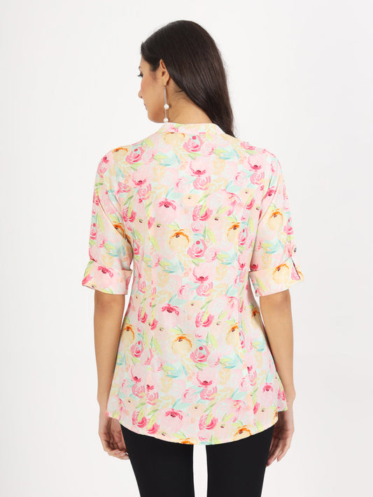 Women Green Floral Printed Rayon Top | LASVINI - Redefining Indian Fashion with Elegance