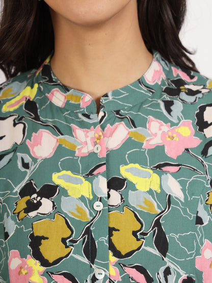 Women Green Floral Printed Rayon Top | LASVINI - Redefining Indian Fashion with Elegance
