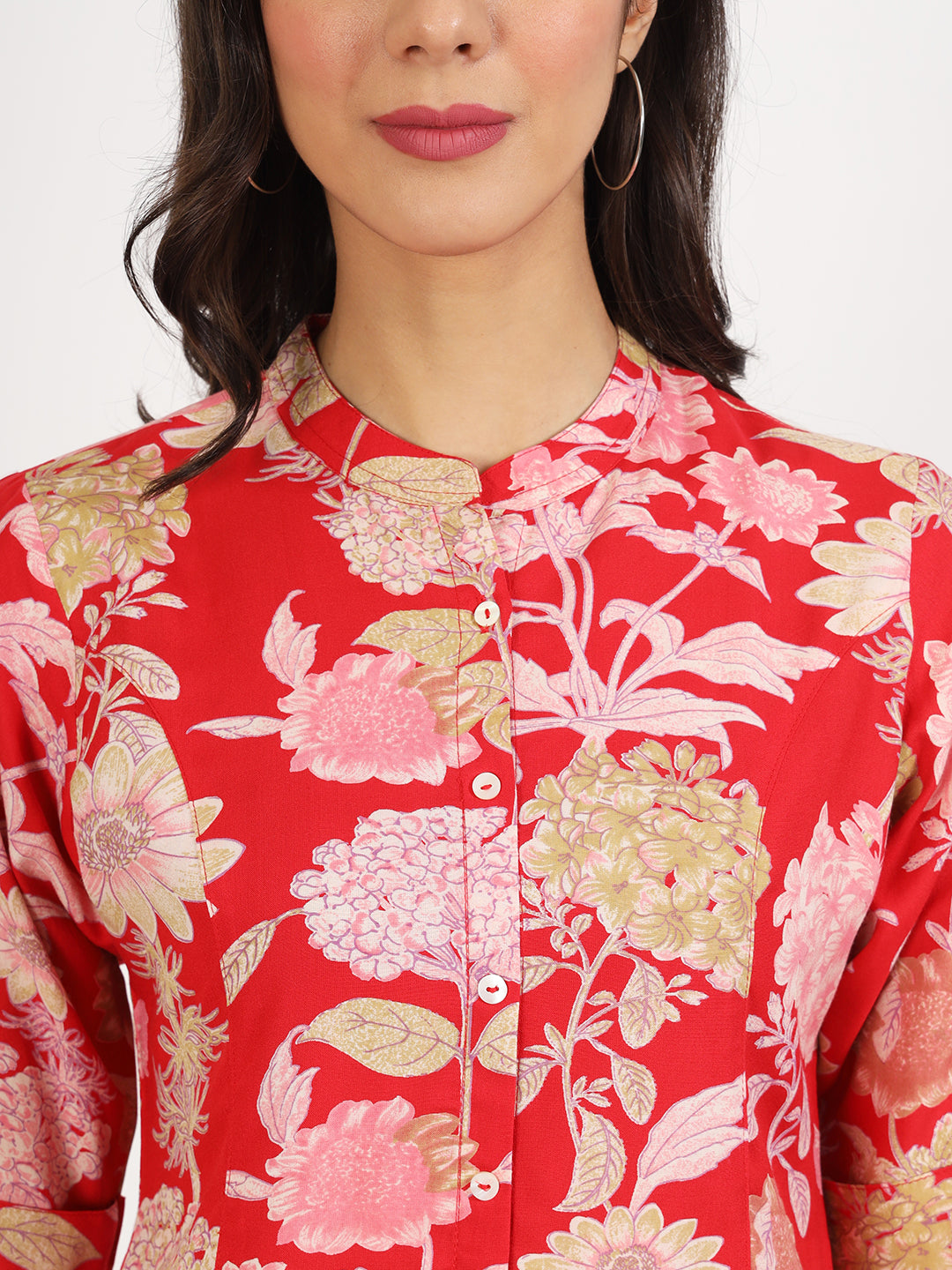 Women Red Floral Printed Rayon Top | LASVINI - Redefining Indian Fashion with Elegance