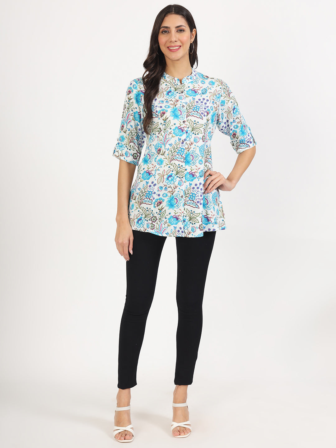 Women White Floral Printed Rayon Top | LASVINI - Redefining Indian Fashion with Elegance