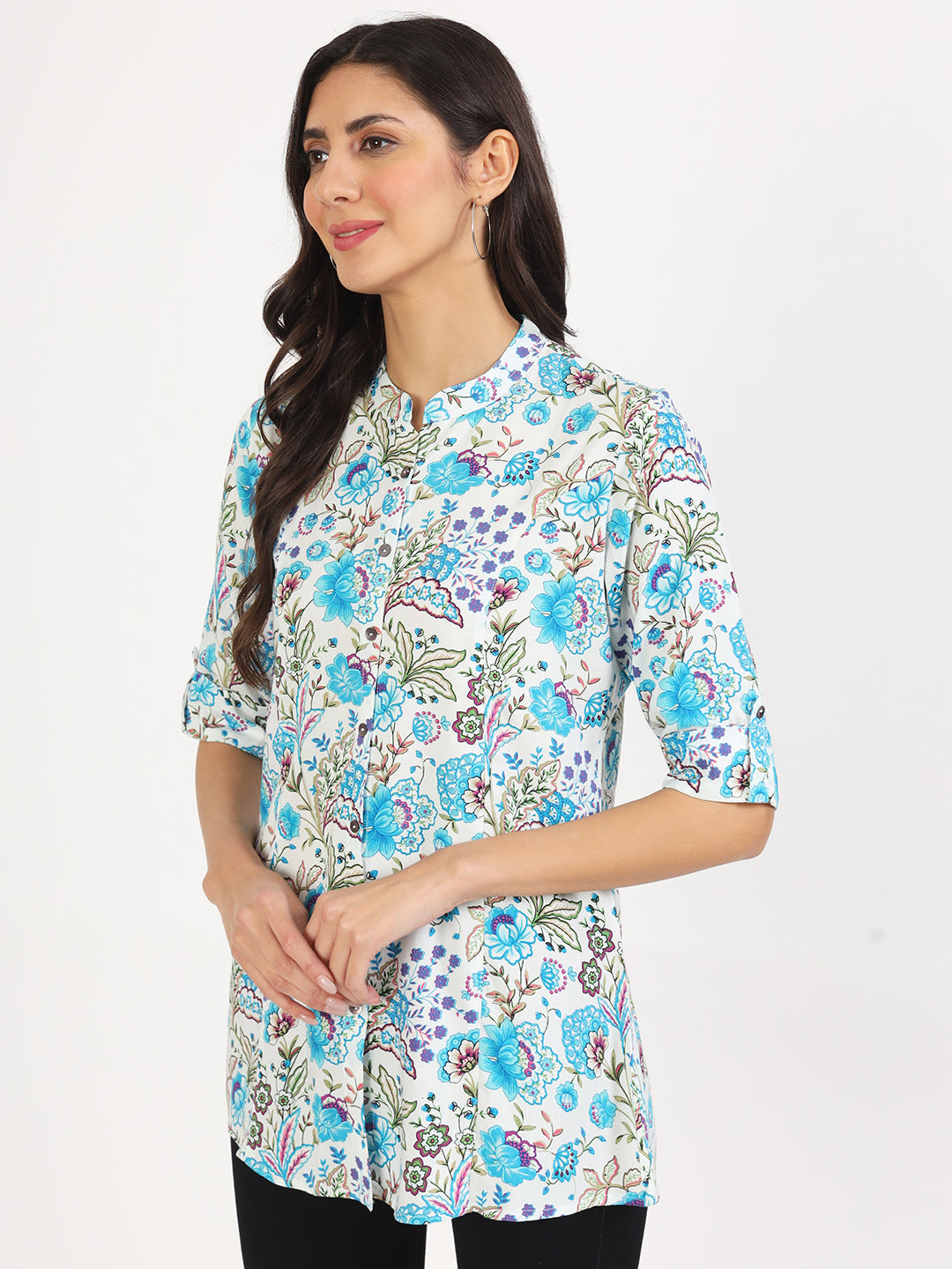Women White Floral Printed Rayon Top | LASVINI - Redefining Indian Fashion with Elegance