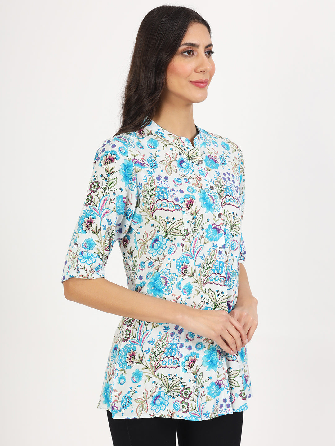 Women White Floral Printed Rayon Top | LASVINI - Redefining Indian Fashion with Elegance