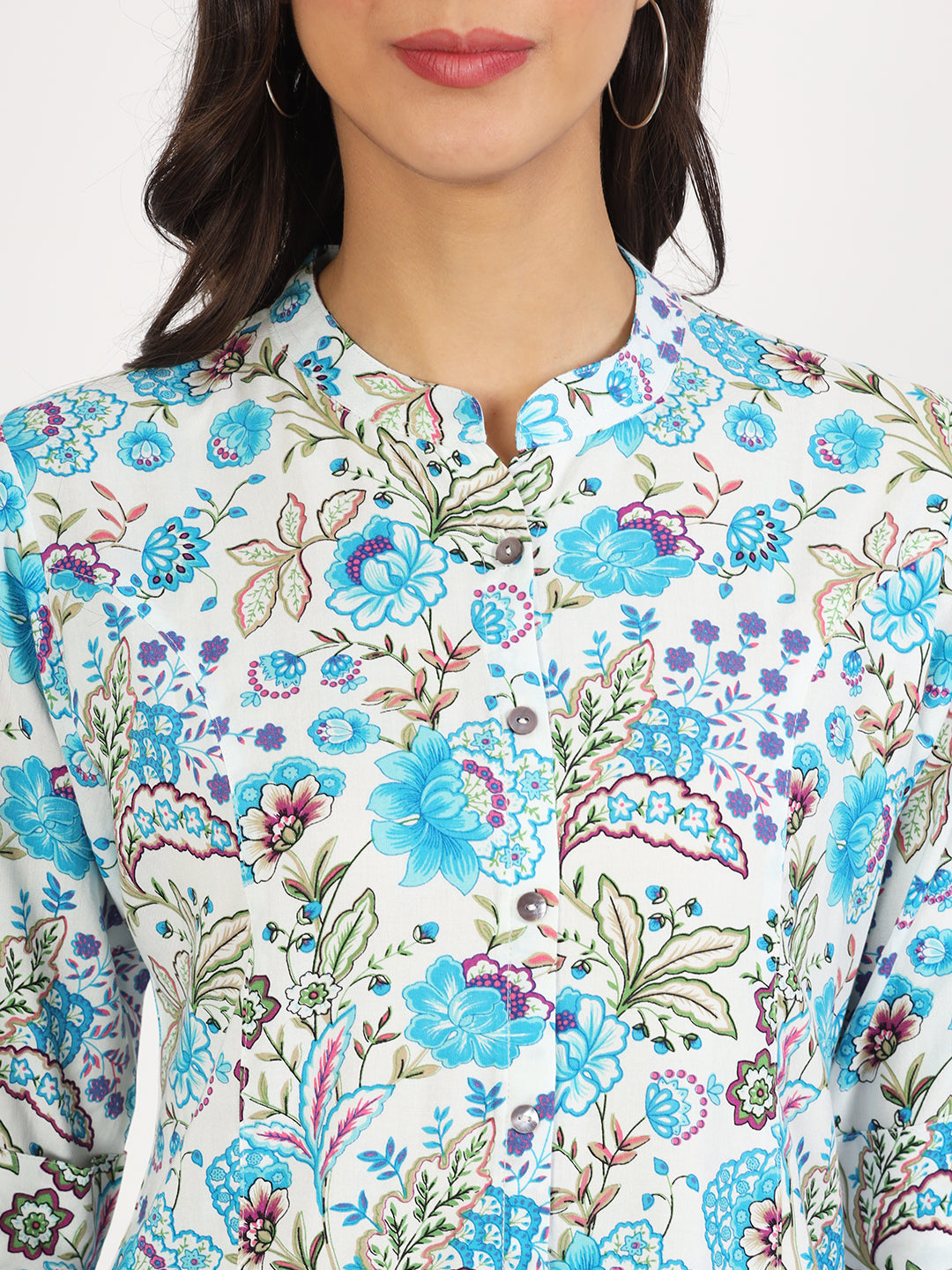 Women White Floral Printed Rayon Top | LASVINI - Redefining Indian Fashion with Elegance