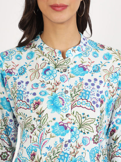 Women White Floral Printed Rayon Top | LASVINI - Redefining Indian Fashion with Elegance