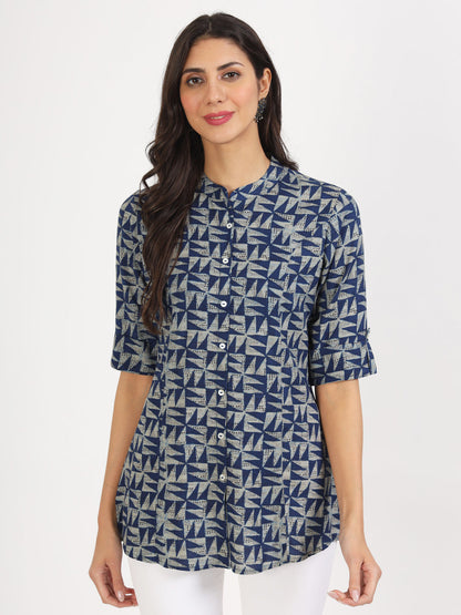Women Blue Floral Printed Rayon Top | LASVINI - Redefining Indian Fashion with Elegance