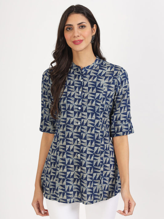 Women Blue Floral Printed Rayon Top | LASVINI - Redefining Indian Fashion with Elegance