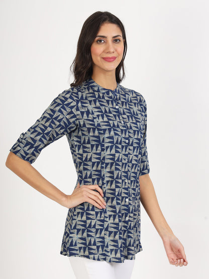 Women Blue Floral Printed Rayon Top | LASVINI - Redefining Indian Fashion with Elegance