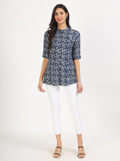 Women Blue Floral Printed Rayon Top | LASVINI - Redefining Indian Fashion with Elegance