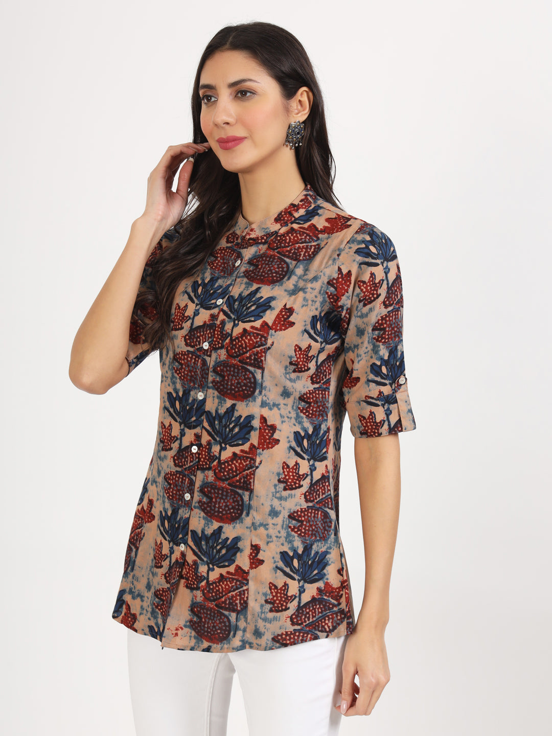 Women Beige Multi Floral Printed Rayon Top | LASVINI - Redefining Indian Fashion with Elegance