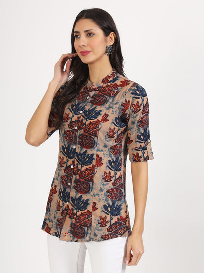 Women Beige Multi Floral Printed Rayon Top | LASVINI - Redefining Indian Fashion with Elegance