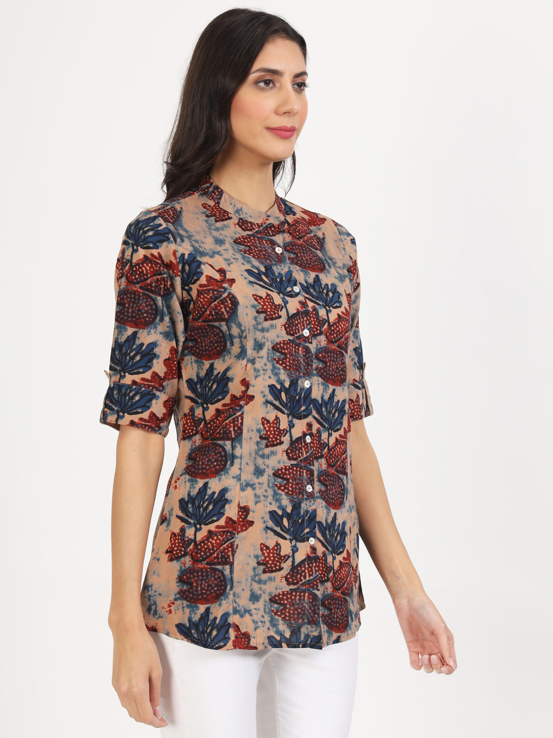 Women Beige Multi Floral Printed Rayon Top | LASVINI - Redefining Indian Fashion with Elegance